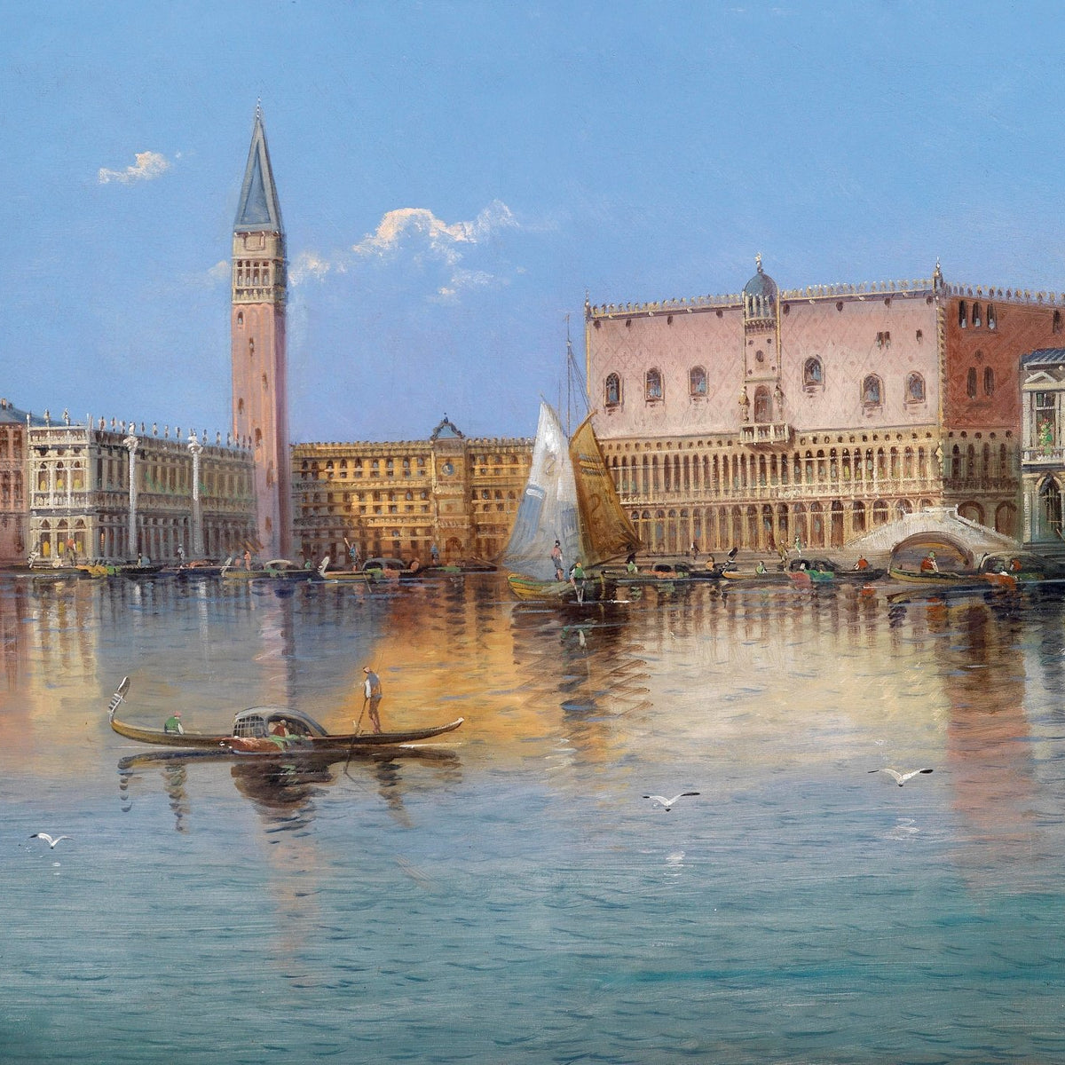 Landscape Oil Painting - Venice Waterfront: Campanile & Sailing Ships - Oil Painting Haven