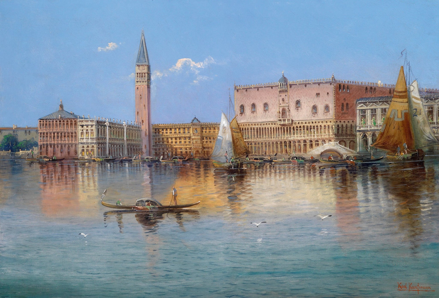 Landscape Oil Painting - Venice Waterfront: Campanile & Sailing Ships - Oil Painting Haven