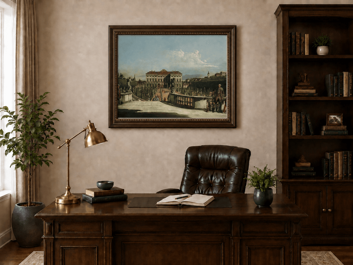 Landscape Oil Painting - Vienna Palace Garden View with Statues