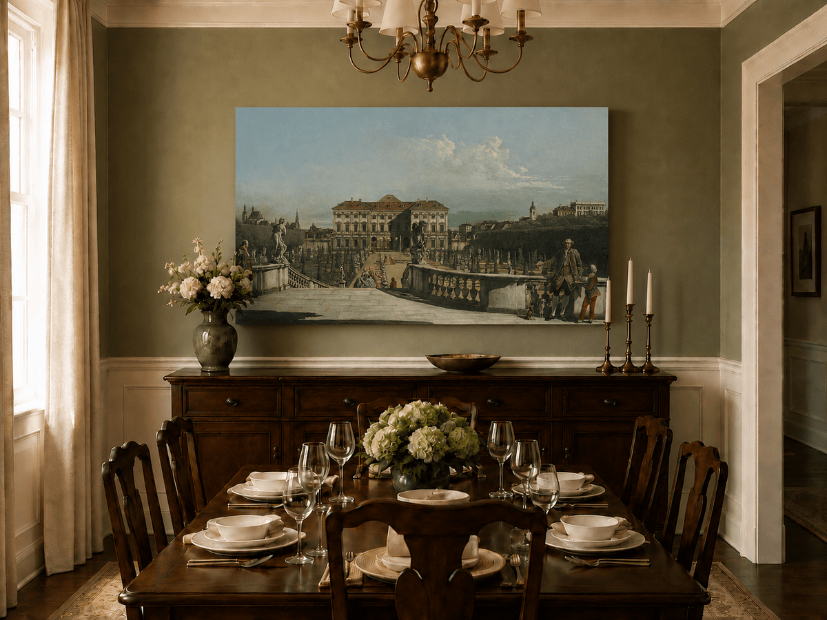 Landscape Oil Painting - Vienna Palace Garden View with Statues
