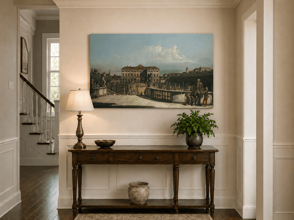 Landscape Oil Painting - Vienna Palace Garden View with Statues
