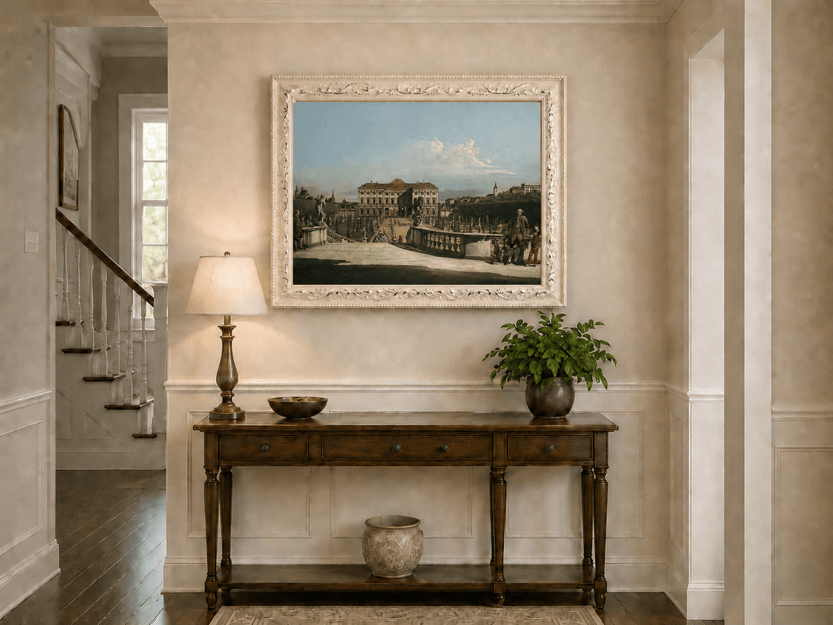 Landscape Oil Painting - Vienna Palace Garden View with Statues