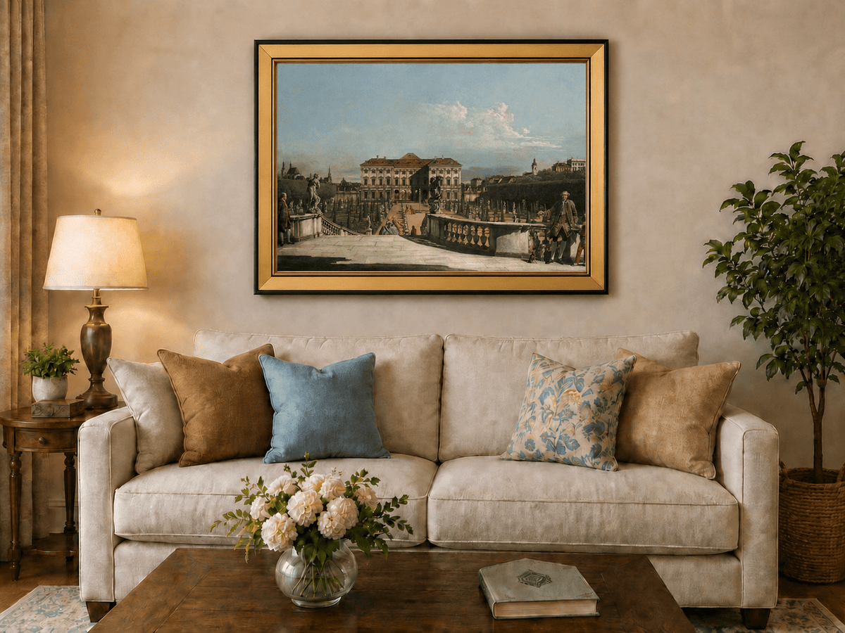 Landscape Oil Painting - Vienna Palace Garden View with Statues
