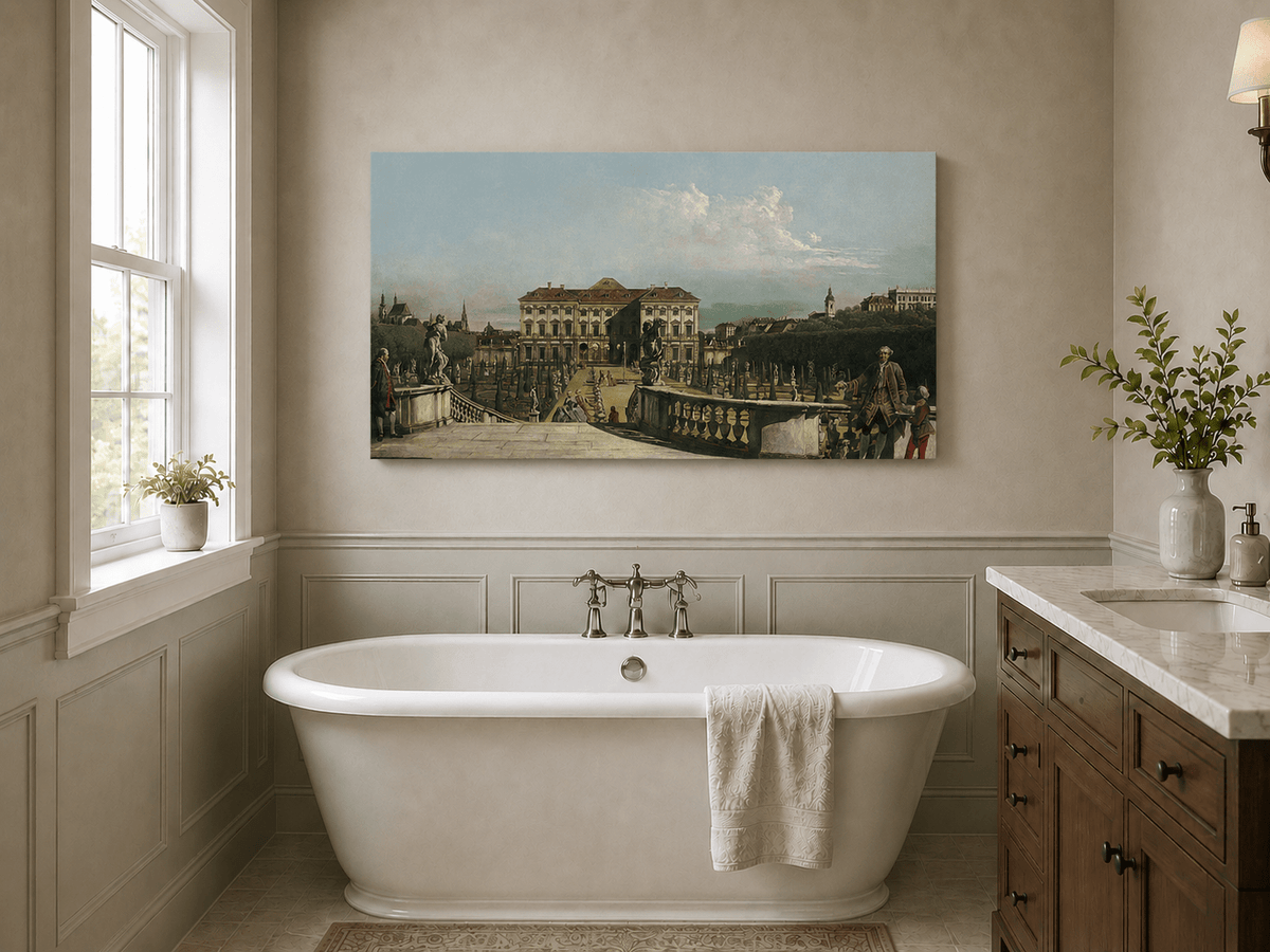 Landscape Oil Painting - Vienna Palace Garden View with Statues
