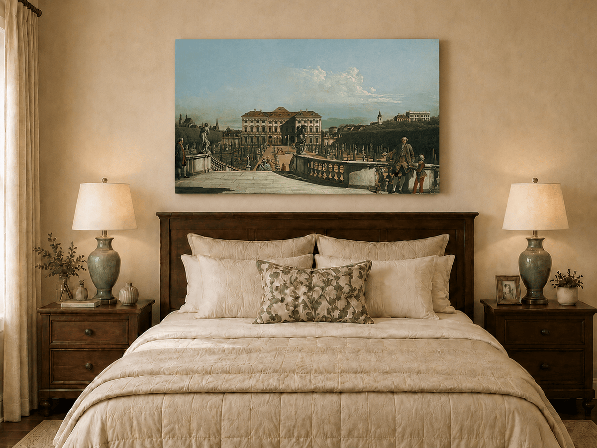 Landscape Oil Painting - Vienna Palace Garden View with Statues