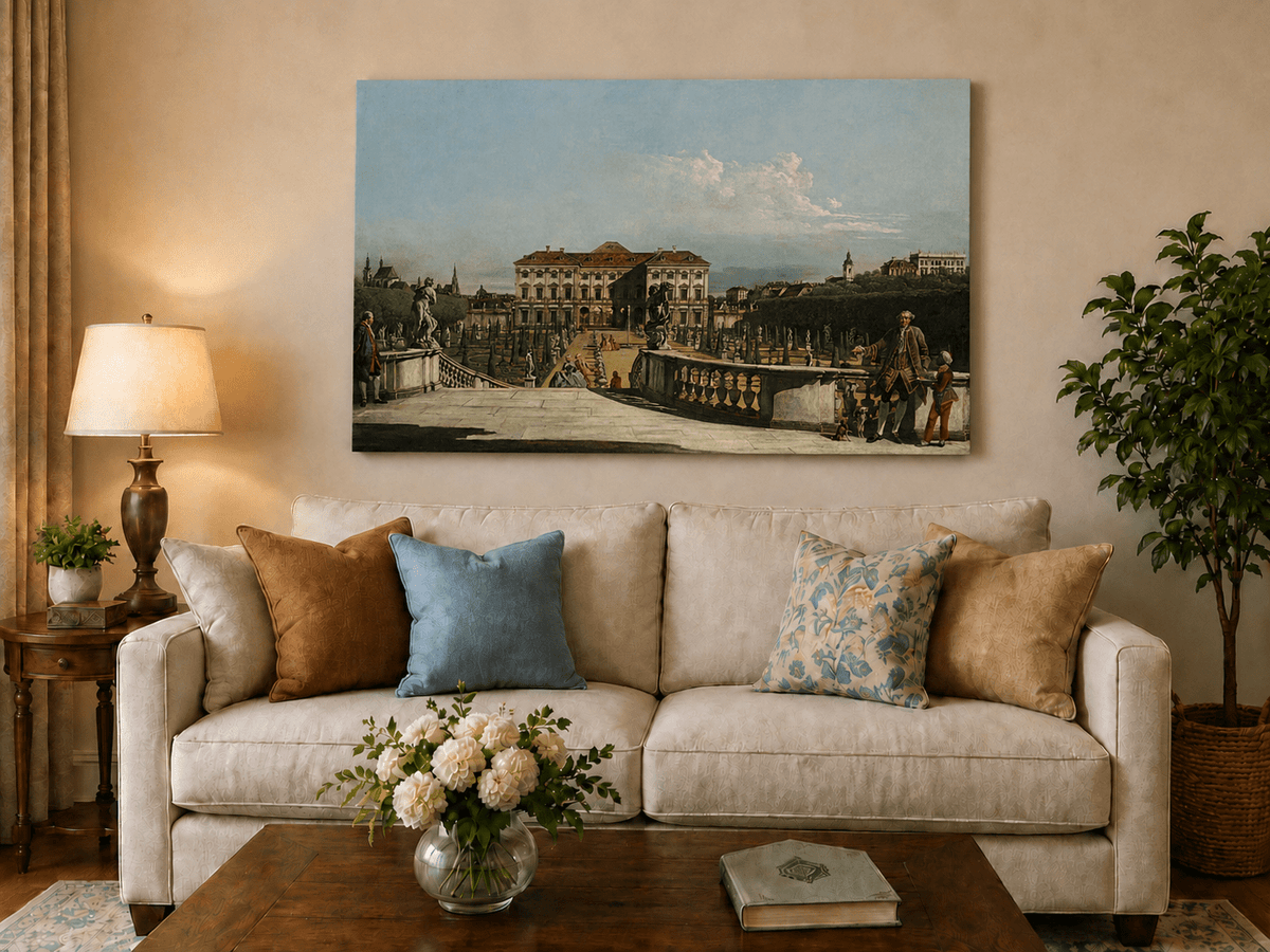 Landscape Oil Painting - Vienna Palace Garden View with Statues