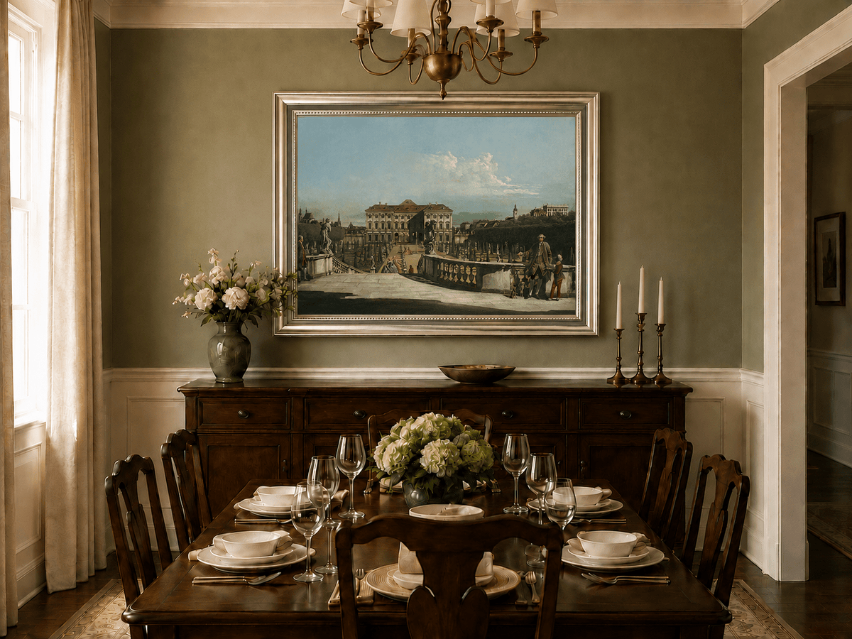 Landscape Oil Painting - Vienna Palace Garden View with Statues