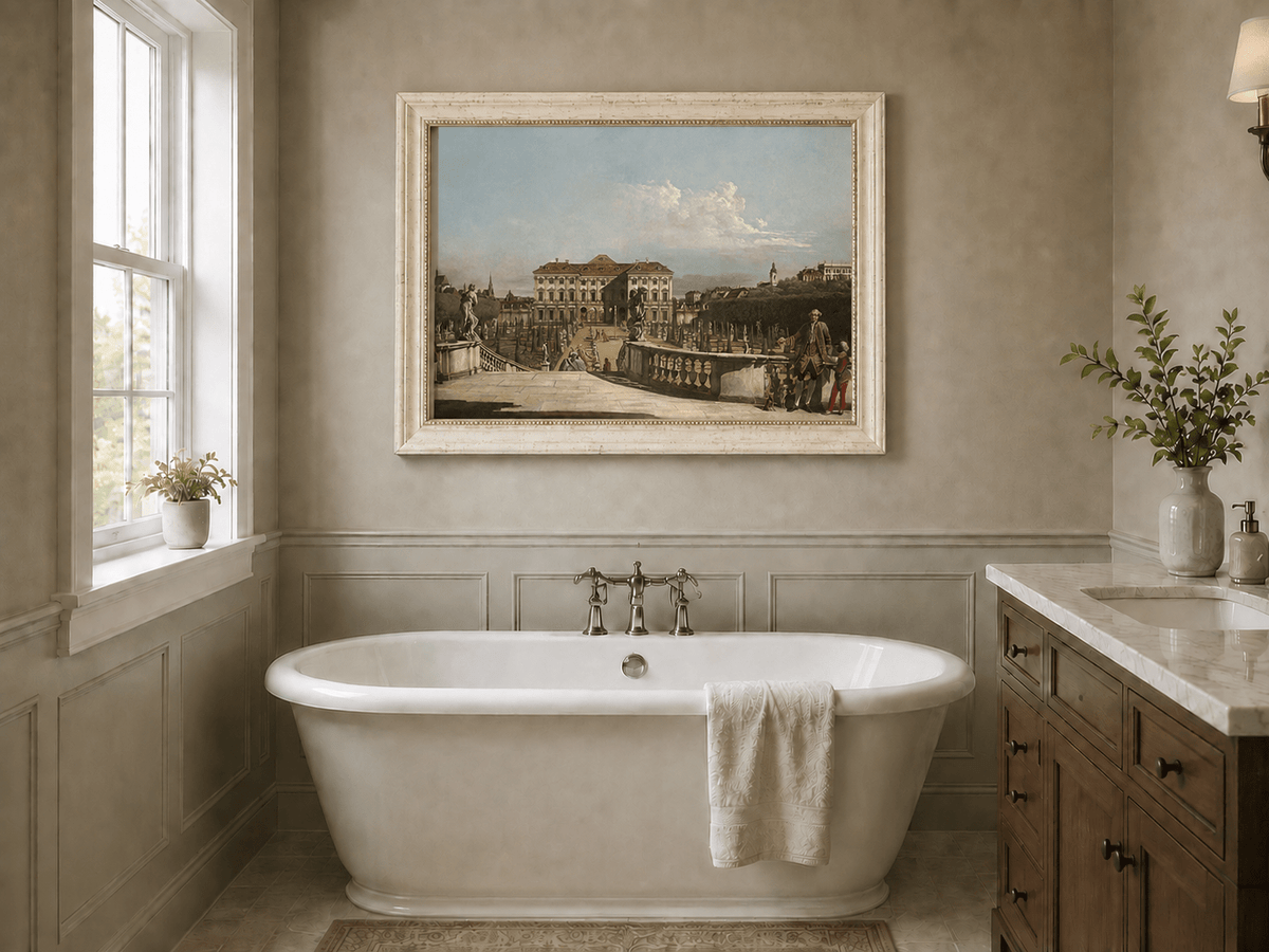 Landscape Oil Painting - Vienna Palace Garden View with Statues