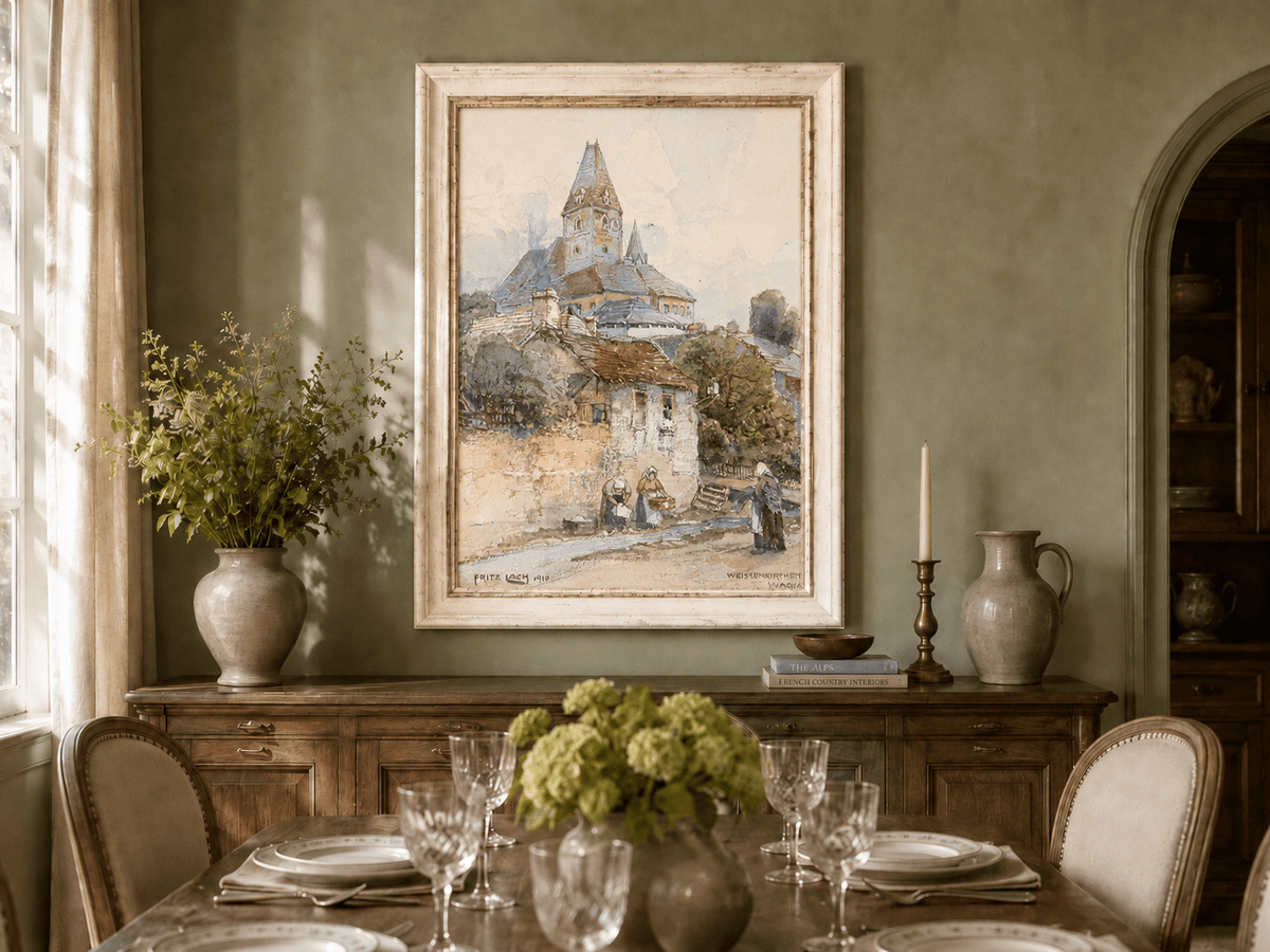 Landscape Oil Painting - Village Church on a Sunny Hillside