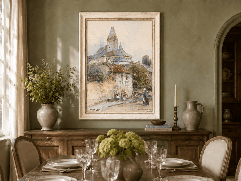 Landscape Oil Painting - Village Church on a Sunny Hillside