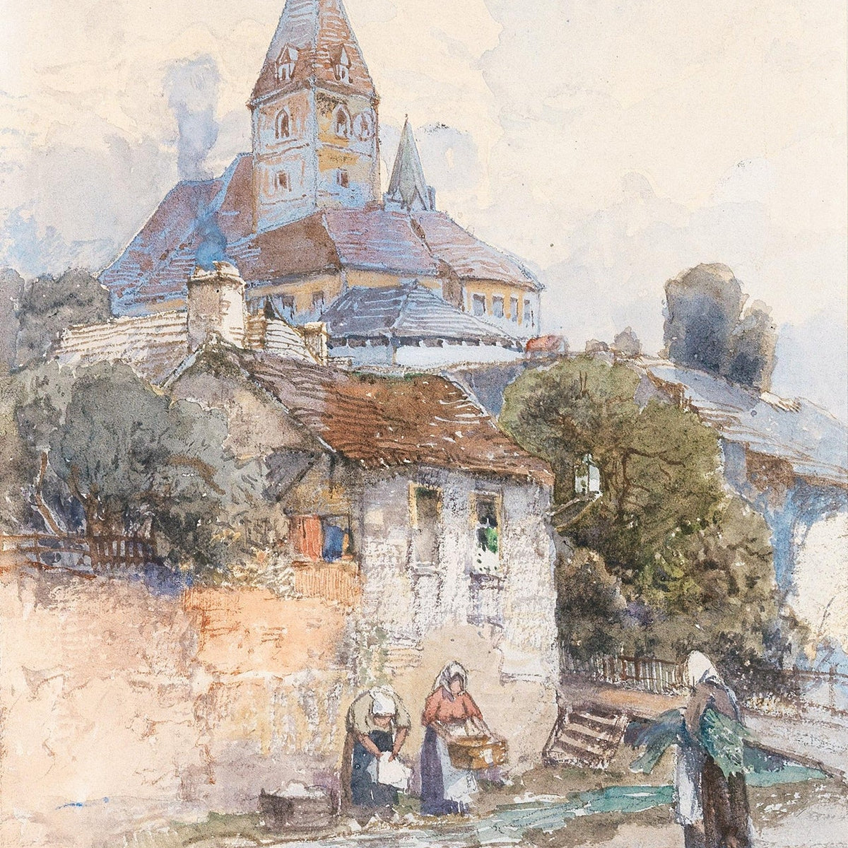 Landscape Oil Painting - Village Church on a Sunny Hillside - Oil Painting Haven