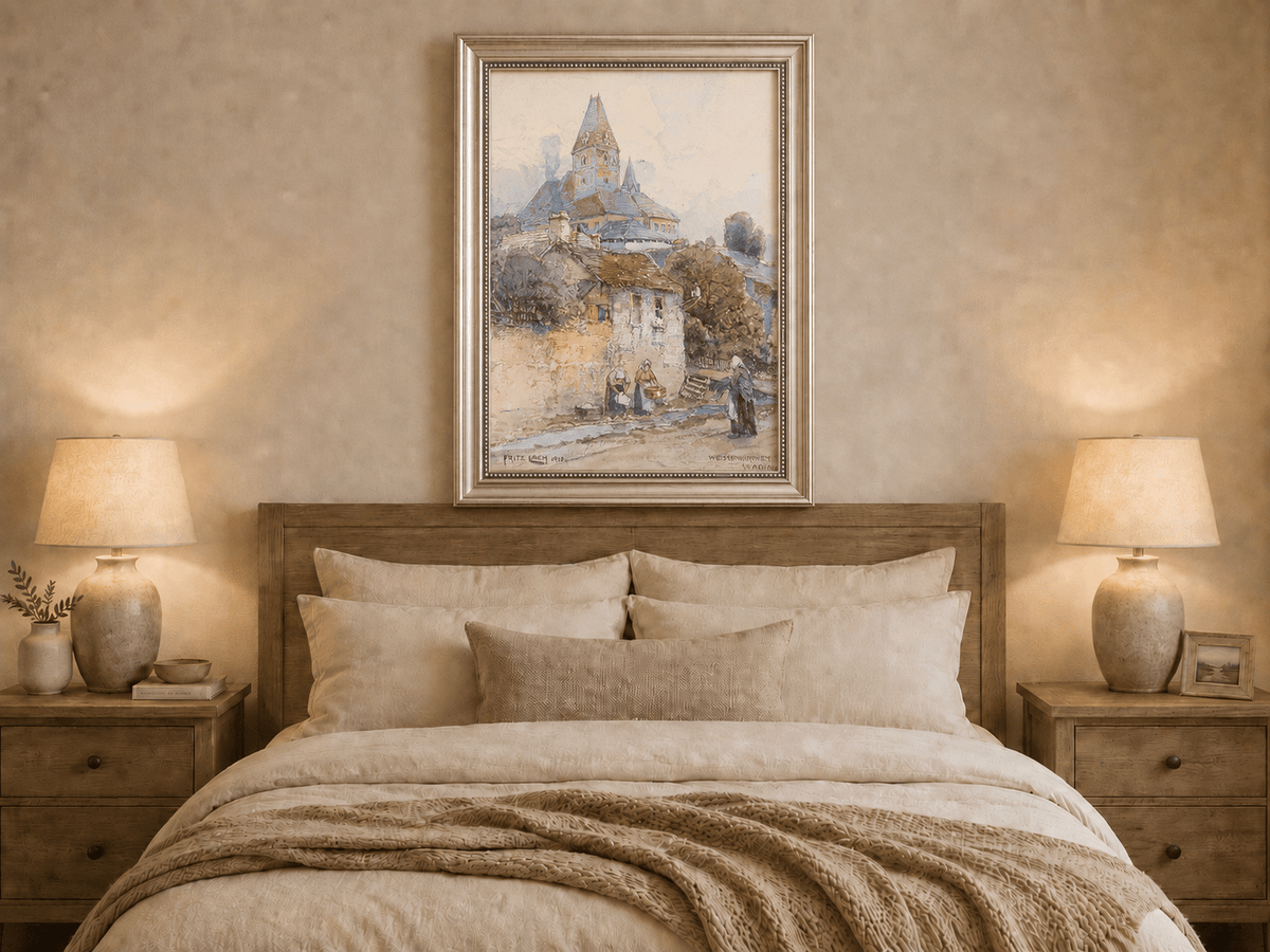 Landscape Oil Painting - Village Church on a Sunny Hillside