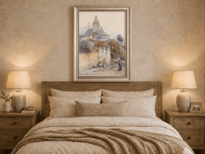 Landscape Oil Painting - Village Church on a Sunny Hillside