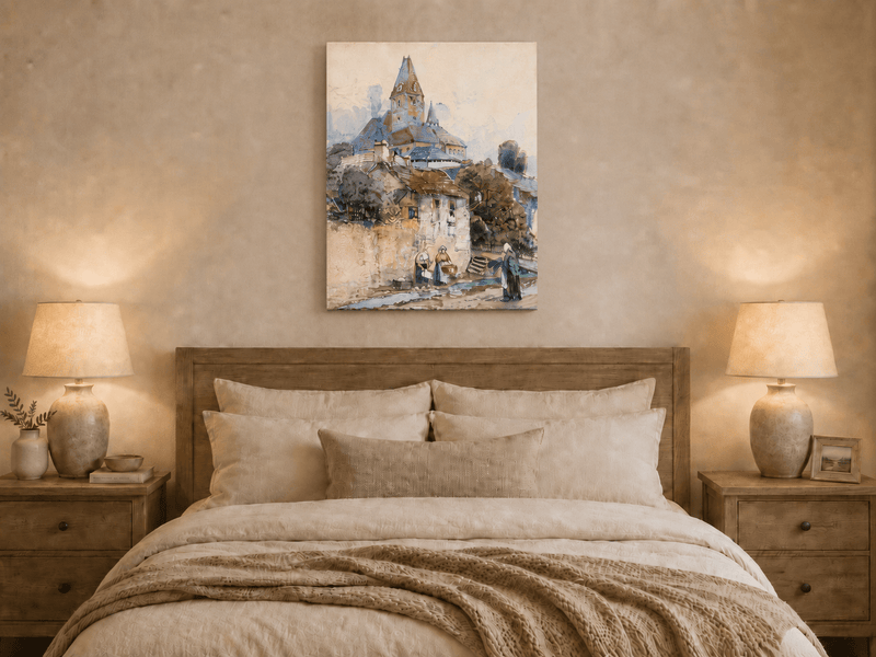 Landscape Oil Painting - Village Church on a Sunny Hillside