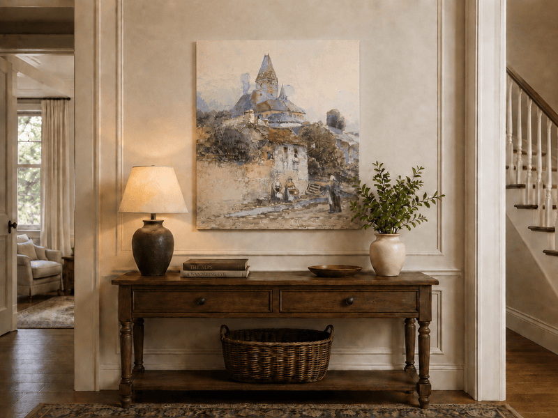 Landscape Oil Painting - Village Church on a Sunny Hillside