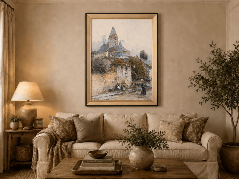 Landscape Oil Painting - Village Church on a Sunny Hillside