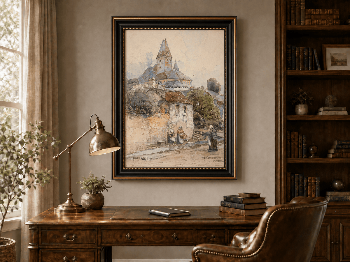 Landscape Oil Painting - Village Church on a Sunny Hillside