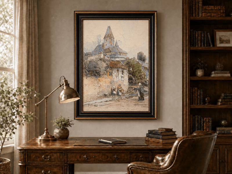 Landscape Oil Painting - Village Church on a Sunny Hillside