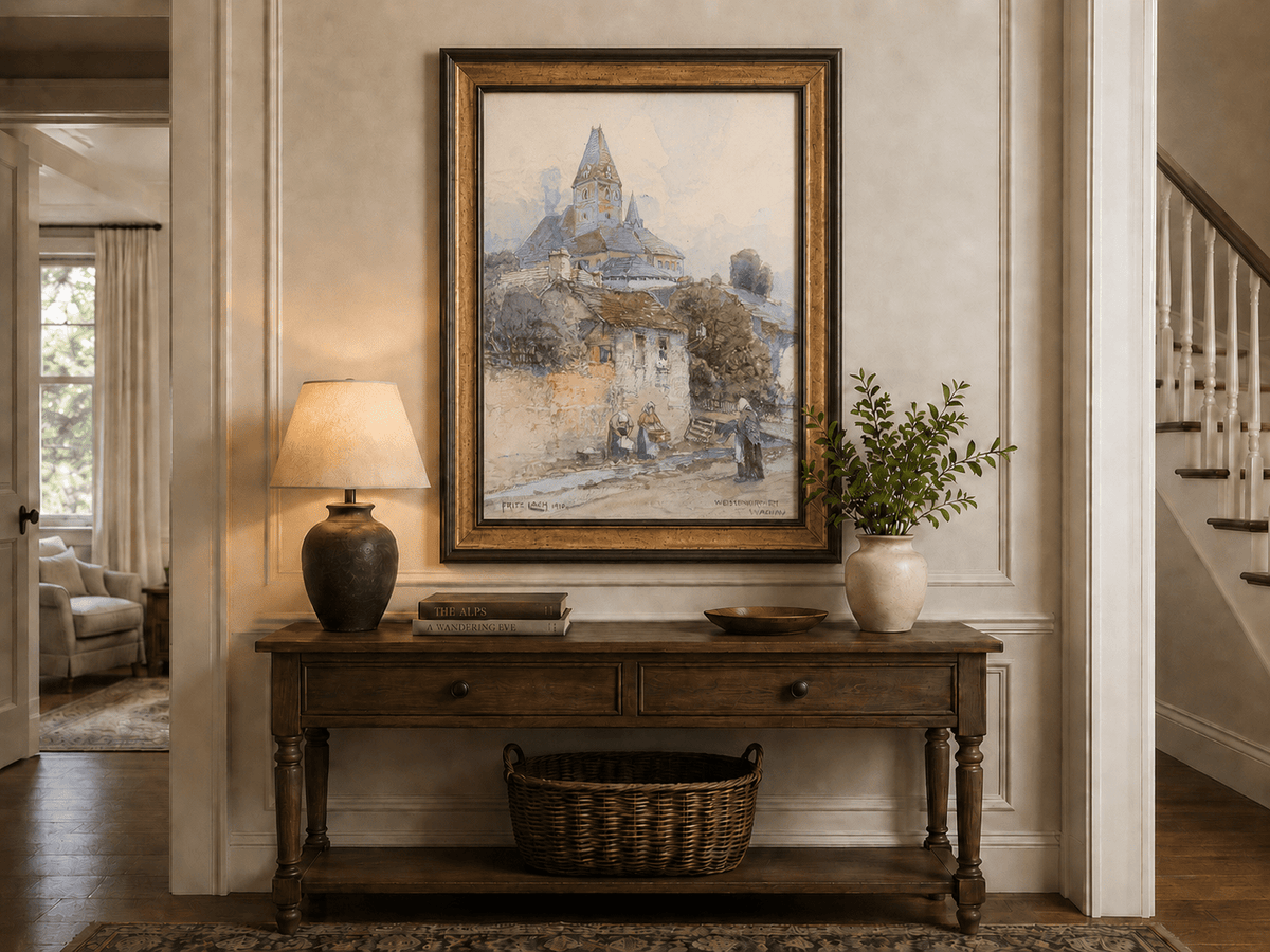Landscape Oil Painting - Village Church on a Sunny Hillside