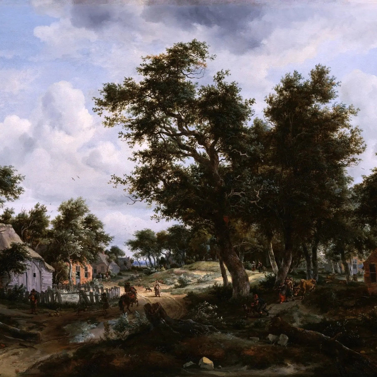 Landscape Oil Painting - Village Path with Figures & Trees - Oil Painting Haven