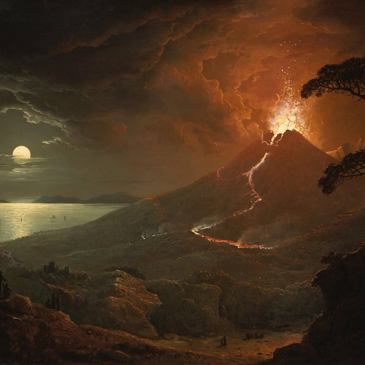 Landscape Oil Painting - Volcanic Eruption by Moonlit Sea - Oil Painting Haven