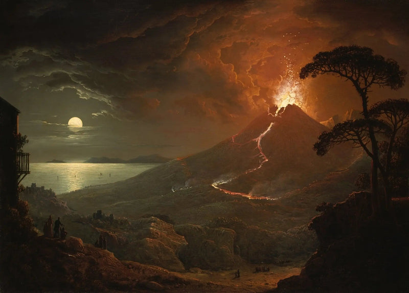 Landscape Oil Painting - Volcanic Eruption by Moonlit Sea - Oil Painting Haven
