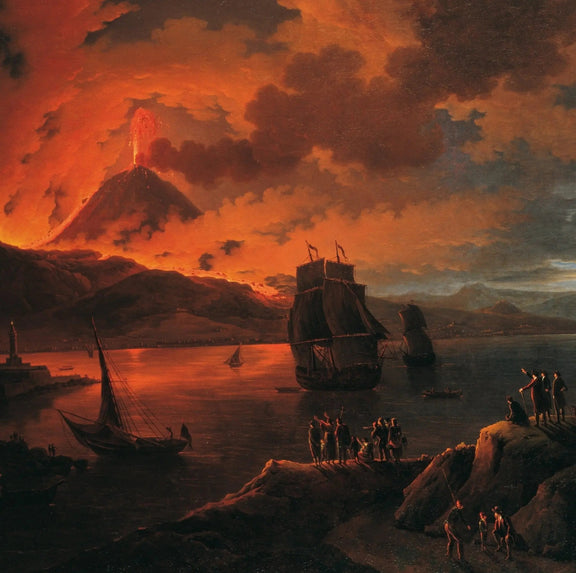 Landscape Oil Painting - Volcanic Eruption by Sea with Ships - Oil Painting Haven
