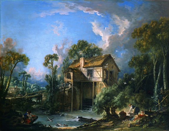 Hand-painted watermill cottage by river scene landscape oil painting on canvas