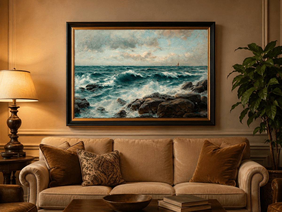 Landscape Oil Painting - Waves Crashing on Rocky Coast