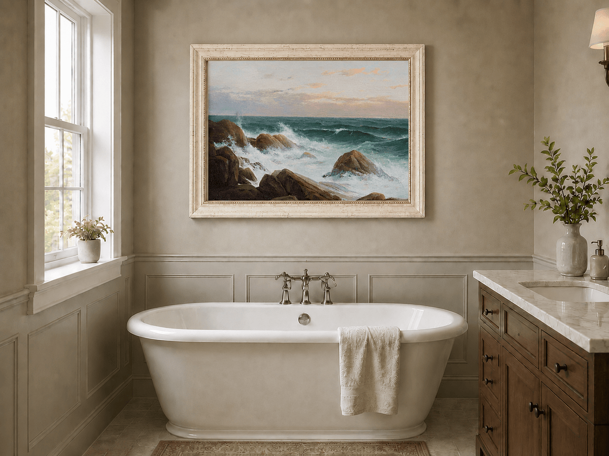Landscape Oil Painting - Waves Crashing on Rocky Coast