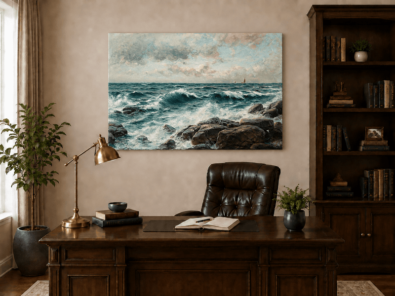 Landscape Oil Painting - Waves Crashing on Rocky Coast