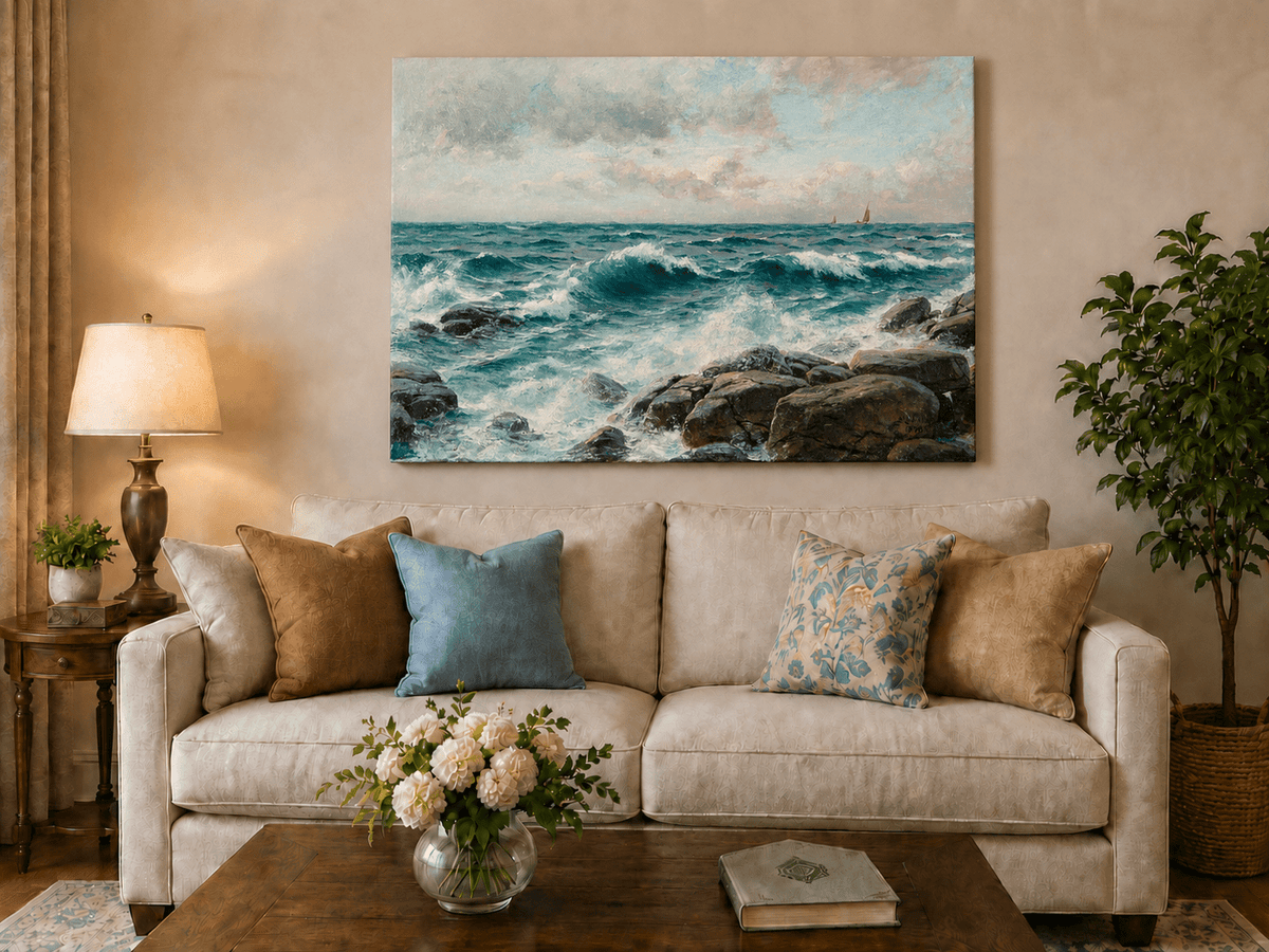 Landscape Oil Painting - Waves Crashing on Rocky Coast