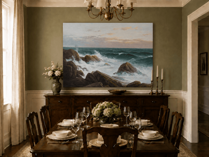 Landscape Oil Painting - Waves Crashing on Rocky Coast