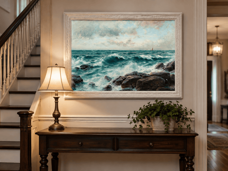 Landscape Oil Painting - Waves Crashing on Rocky Coast