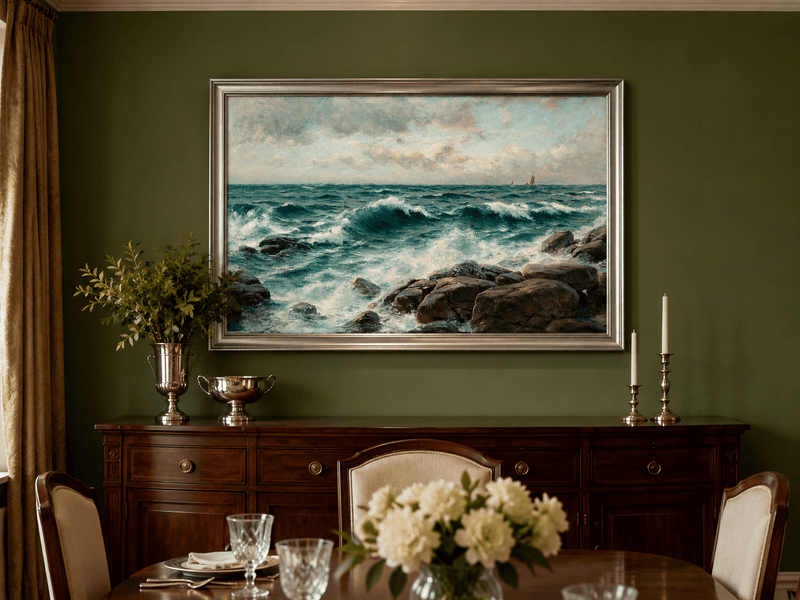 Landscape Oil Painting - Waves Crashing on Rocky Coast