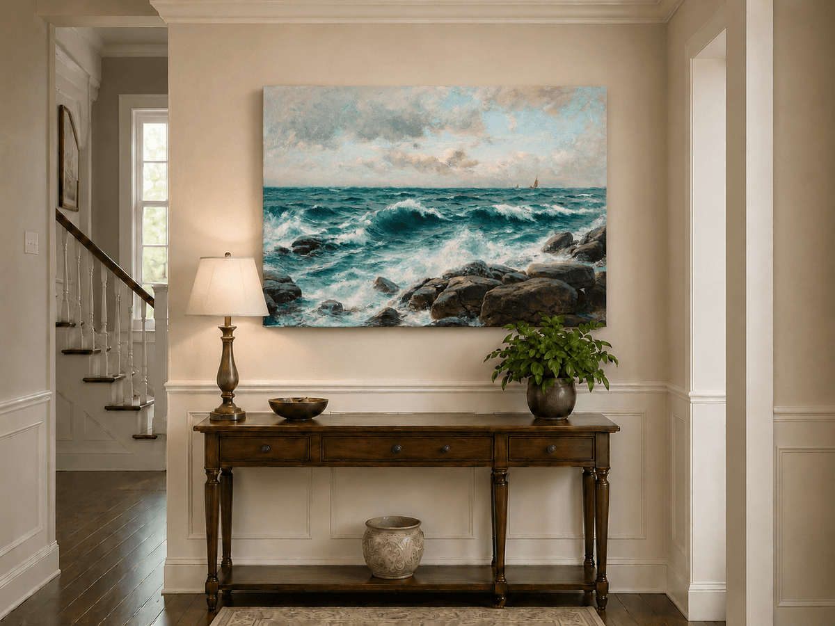 Landscape Oil Painting - Waves Crashing on Rocky Coast