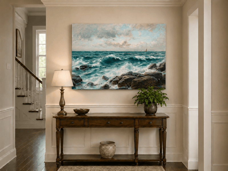 Landscape Oil Painting - Waves Crashing on Rocky Coast