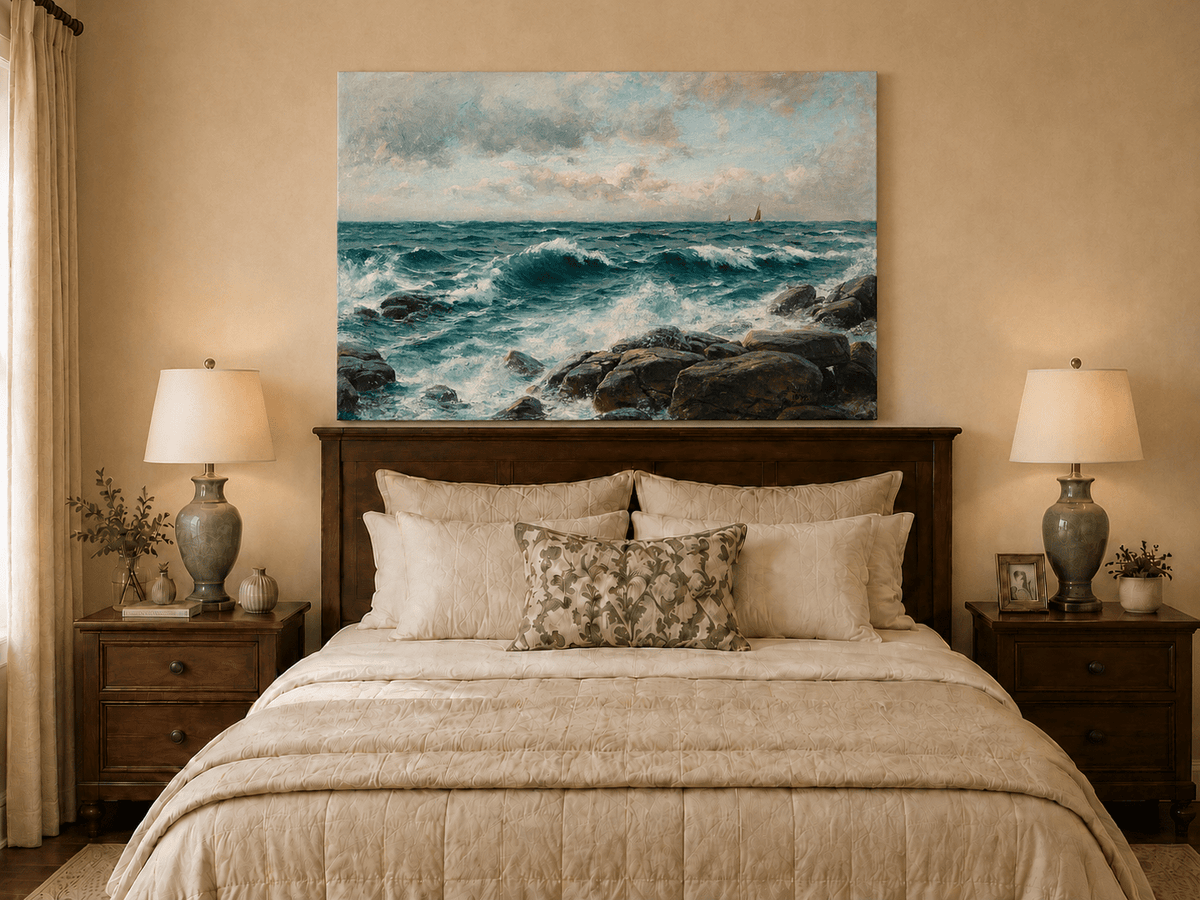 Landscape Oil Painting - Waves Crashing on Rocky Coast