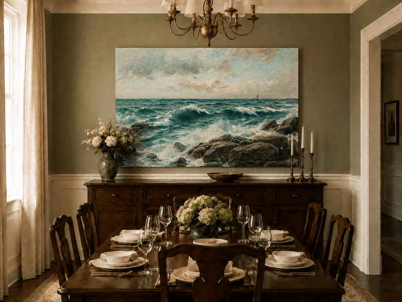 Landscape Oil Painting - Waves Crashing on Rocky Coast