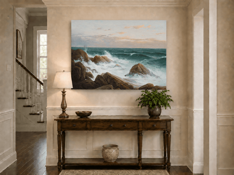 Landscape Oil Painting - Waves Crashing on Rocky Coast