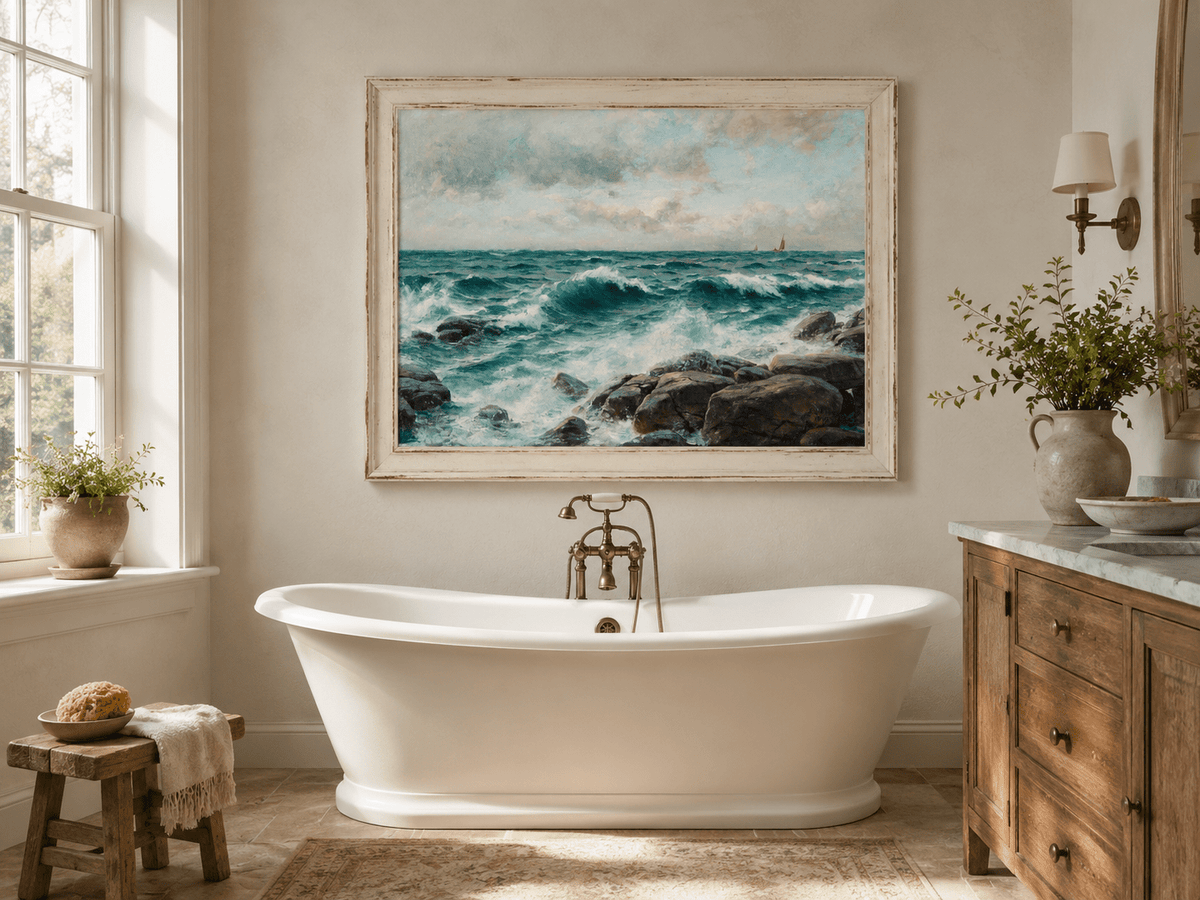 Landscape Oil Painting - Waves Crashing on Rocky Coast