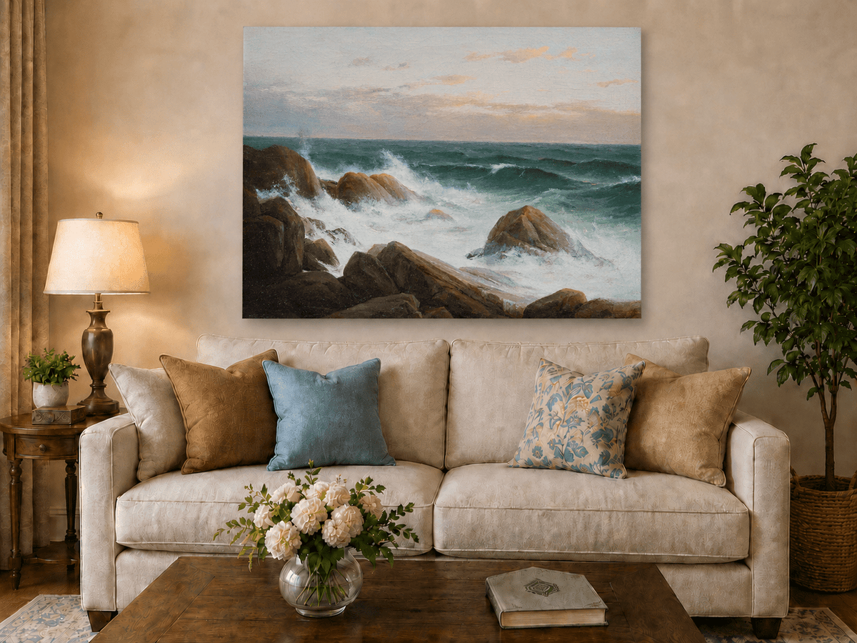 Landscape Oil Painting - Waves Crashing on Rocky Coast