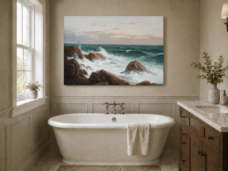 Landscape Oil Painting - Waves Crashing on Rocky Coast