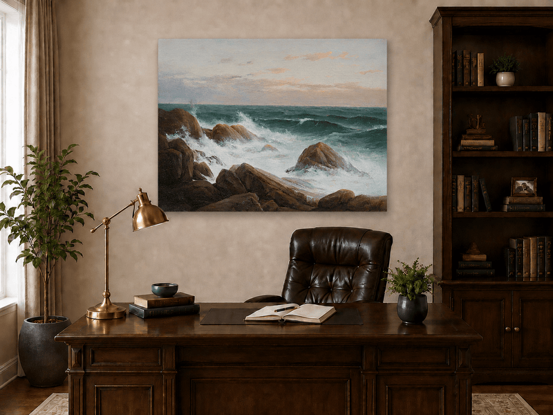 Landscape Oil Painting - Waves Crashing on Rocky Coast