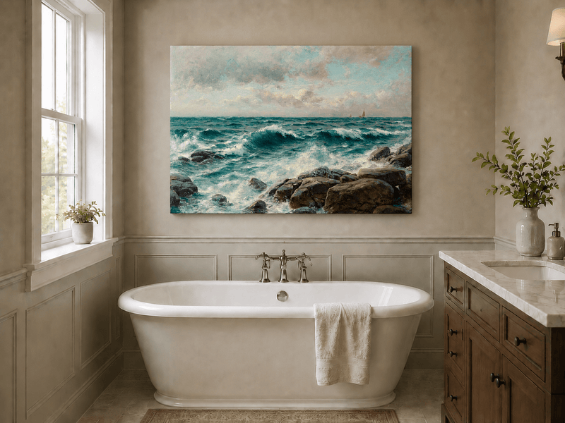 Landscape Oil Painting - Waves Crashing on Rocky Coast