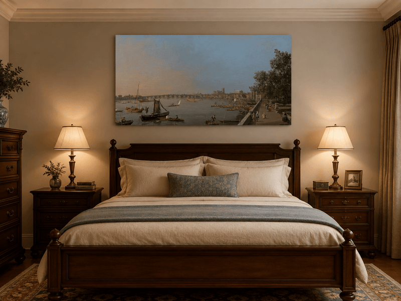 Landscape Oil Painting - Westminster on the Thames with Boats