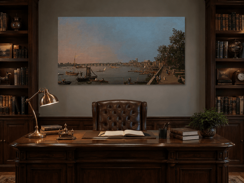 Landscape Oil Painting - Westminster on the Thames with Boats