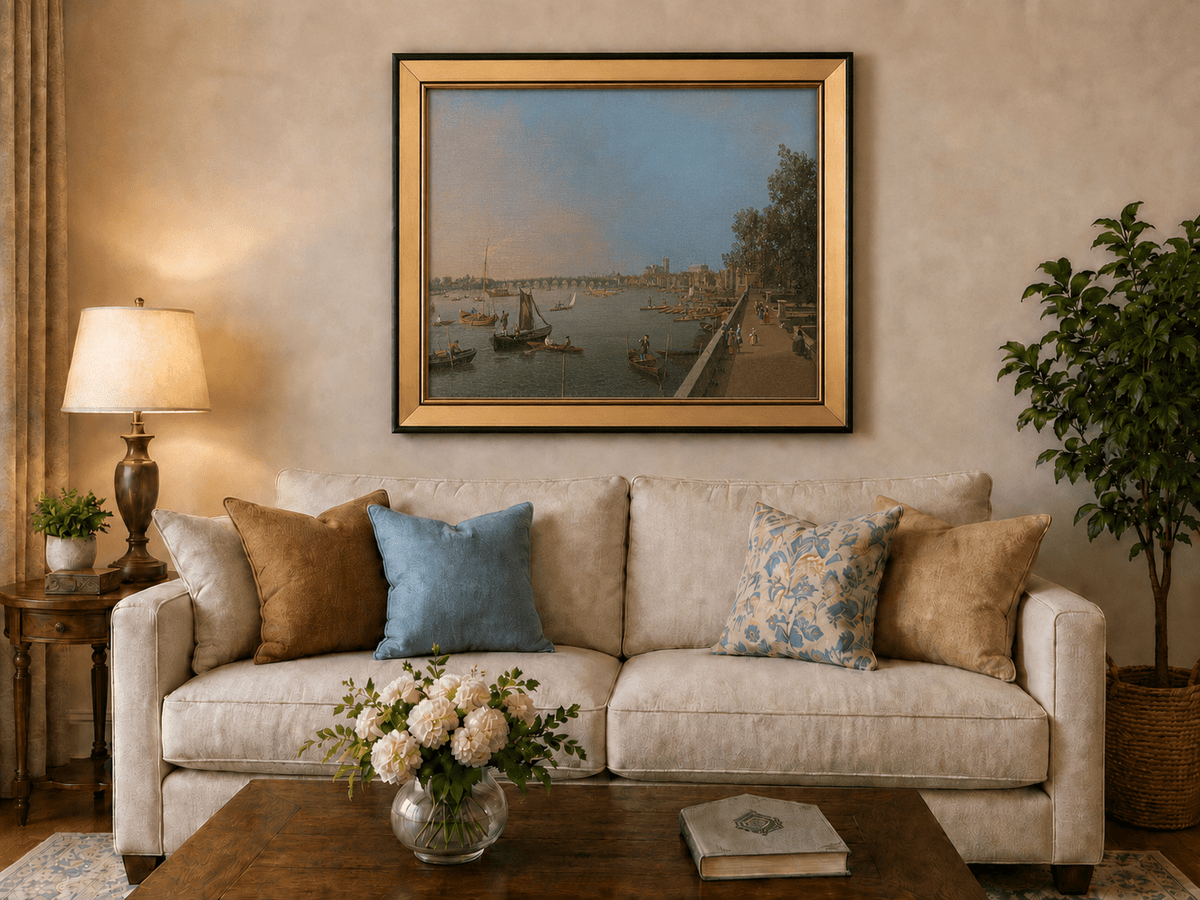 Landscape Oil Painting - Westminster on the Thames with Boats
