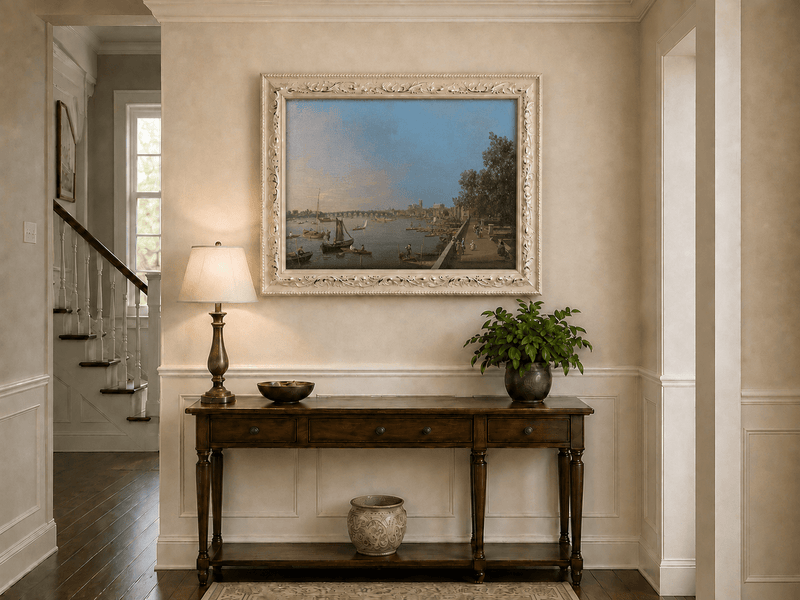 Landscape Oil Painting - Westminster on the Thames with Boats