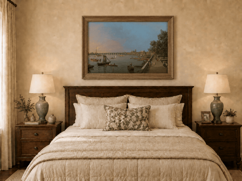 Landscape Oil Painting - Westminster on the Thames with Boats